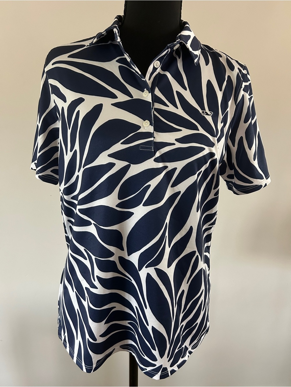 Vineyard Vines Navy & White Patterned Women's Polo Blouse